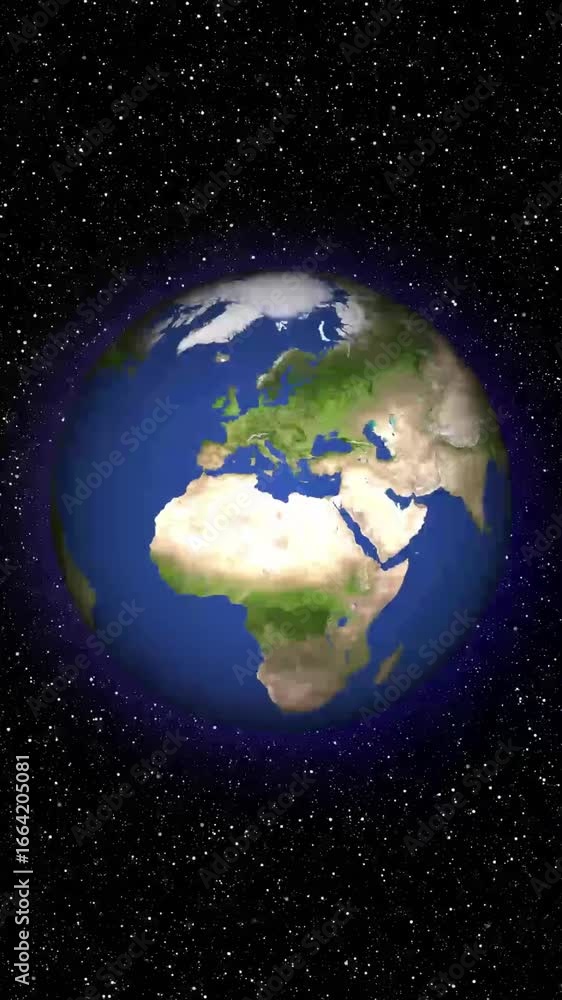 Aufkleber rotating earth animation. globe in space with stars vertical video. animated earth globe rotating in