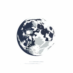 Obraz premium Stylized illustration of the Earth's moon with dark blue and light gray craters and features against a clean white background.