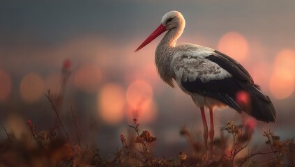 Obraz premium Elegant stork at dawn