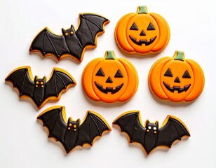 Minimal Halloween Cookies &ndash; Pumpkin and Bat Shaped Icing Designs