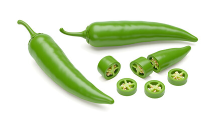 Green Chili Peppers Isolated on White Background