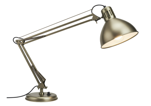 Articulating Desk Lamp Metal Construction Antique Silver Finish isolated on transparent background