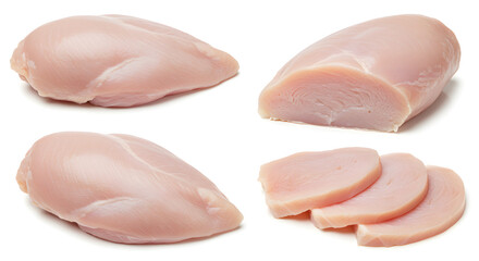Chicken breast raw and sliced on white background isolated food photo