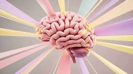 Abstract energy brain with glowing pastel light beams