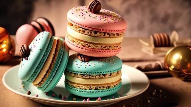 macaroons on a beautiful background. Generative AI,