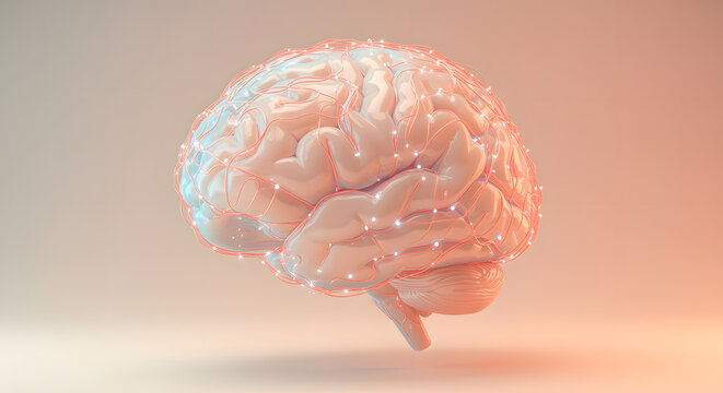 Floating pastel brain with glowing neural pathways