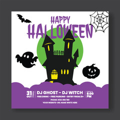 Halloween Celebration Night Party Scary Trick or Treat Vector Illustration Editable Background, Social Media Post Banner, Advertisement Template, and Website Ad Design for Halloween event