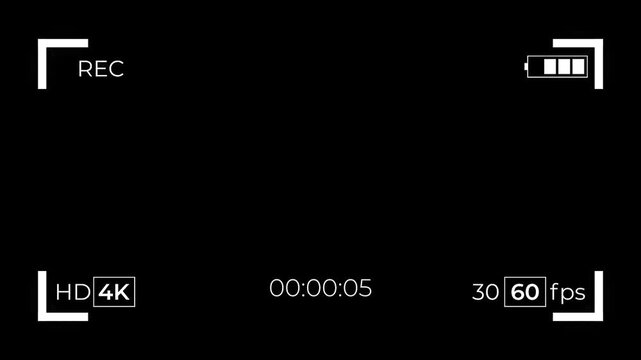 camcorder recording overlay 4K resolution on black background with 30 sec timer
