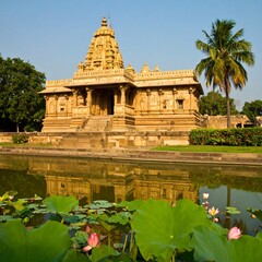 Obraz premium Ancient temple by a calm pond
