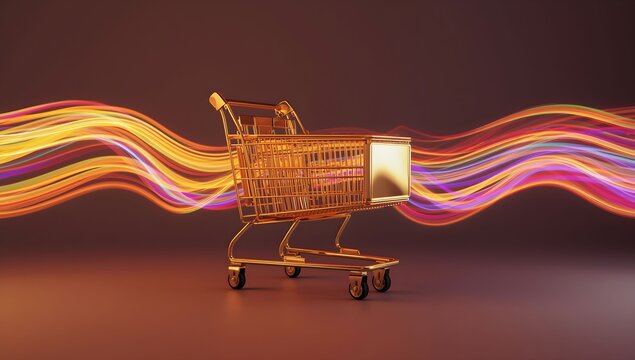shopping cart in the night, shopping cart on black background, - Powered by Adobe