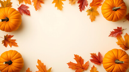 Autumn background with pumpkins and leaves for thanksgiving and fall