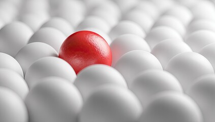 Naklejka premium A single red egg amidst many white eggs