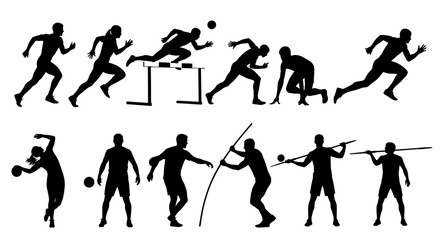 Obraz premium Silhouettes of athletes competing in various track and field events.