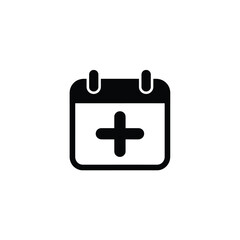 Black Calendar with Plus Sign. Appointment Schedule on White Background