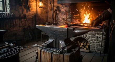 Traditional Blacksmith Workshop with Glowing Forge.