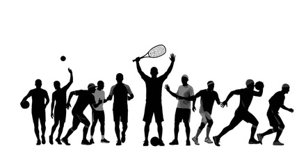 Obraz premium Silhouette illustration of various sports players engaged in different athletic activities.