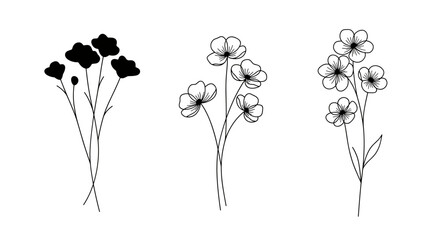 Elegant line art of wildflowers in minimalist black and white design