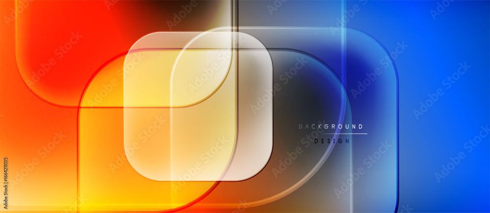 Poster abstract fluid shapes, vibrant colors blend. geometric layers create dynamic visual effect. modern d