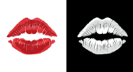 Obraz premium Bold red and white lip prints on contrasting backgrounds
