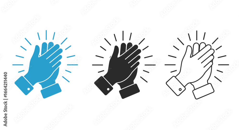 Poster clapping hands icon set in modern design styles