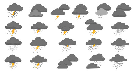 Weather icons set featuring diverse cloud and storm designs