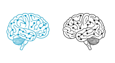 Minimalist brain design with neural connections in outline and blue