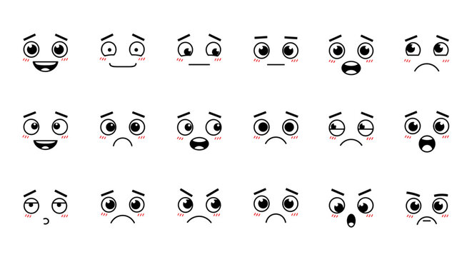 Cute cartoon face expressions collection for emotions and moods