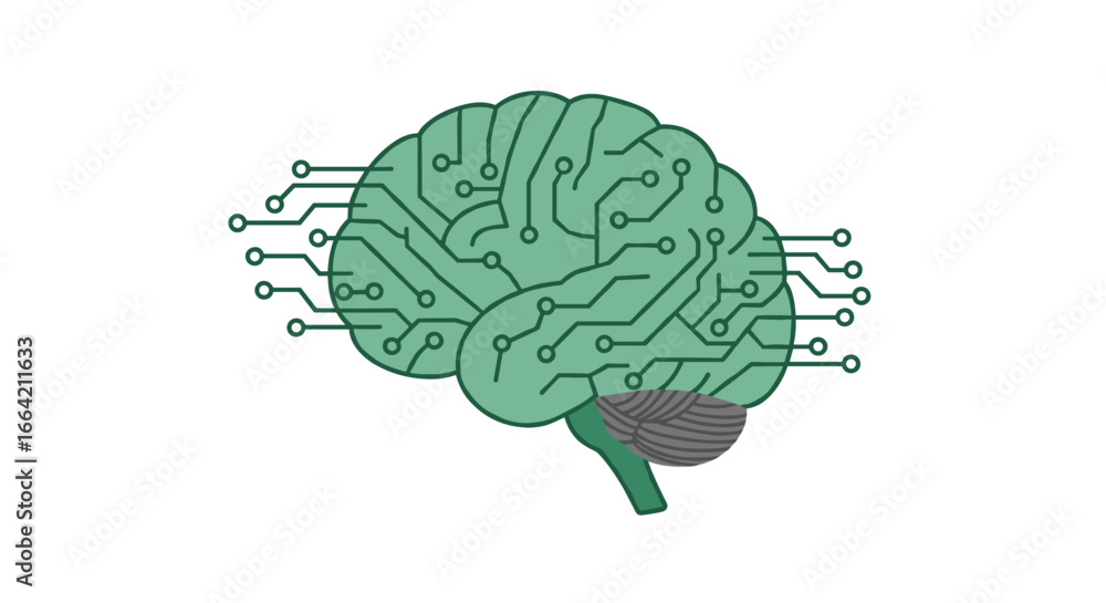 Poster futuristic circuit brain design for tech and ai concepts
