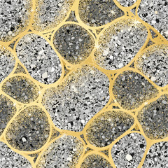 Fototapeta premium Seamless Pattern, Glittering gray and gold abstract pattern featuring elegant teardrop shapes design Stock royalty free.