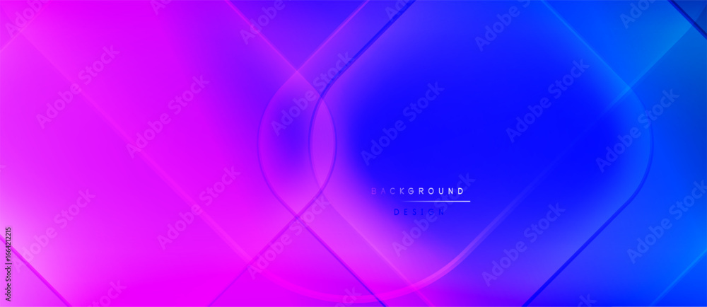 Poster abstract gradient background. vibrant purple, blue hues blend. geometric shapes overlap, creating dy