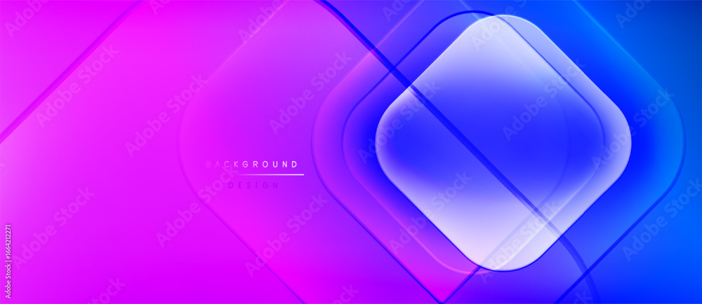 Poster abstract gradient background. overlapping squares create dynamic visual effect. bright purple, blue 