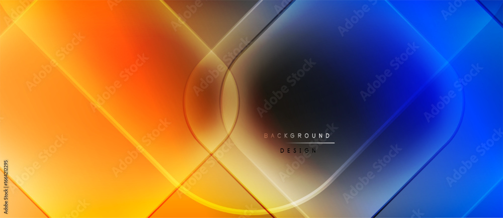 Poster abstract gradients blend, forming dynamic lines. orange transitions to blue, creating modern visual 