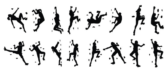 collection of illustrations of silhouettes of climbing wall
