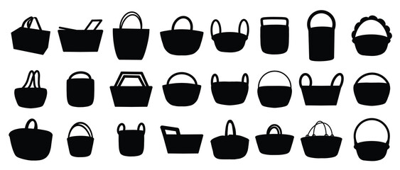  collection of illustrations of silhouettes of hand craft basket