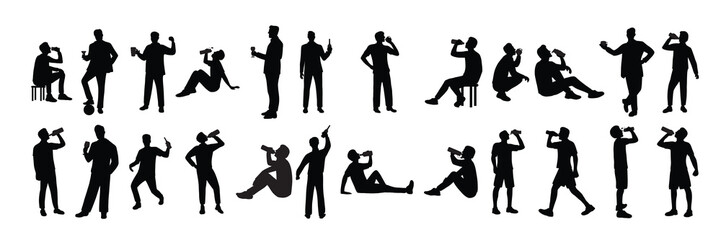 collection of vector silhouettes of men drinking