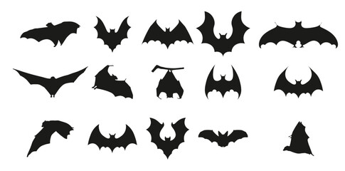 collection set of bat silhouettes vector illustrations