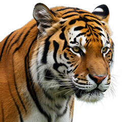 Obraz premium Majestic orange and black striped tiger head showing fierce expression