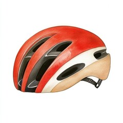 Fototapeta premium Vivid Red and White Cycling Helmet with Black Internal Supports on White Background