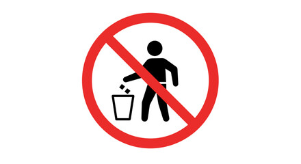 No littering icon: bold red prohibition sign with trash can symbol
