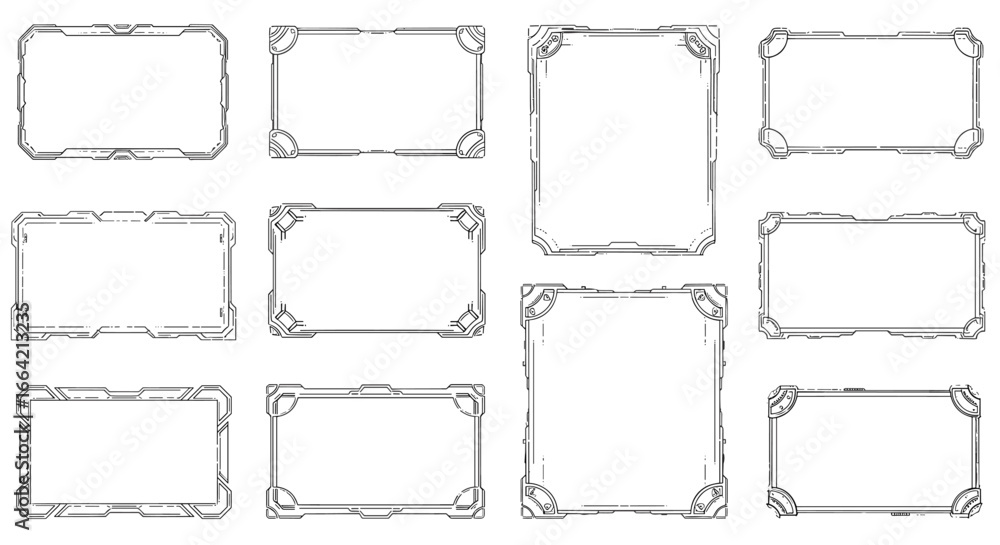 Poster futuristic tech frame collection in minimal linear style for digital design projects