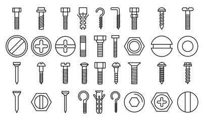 Screw bolt icons set outline style