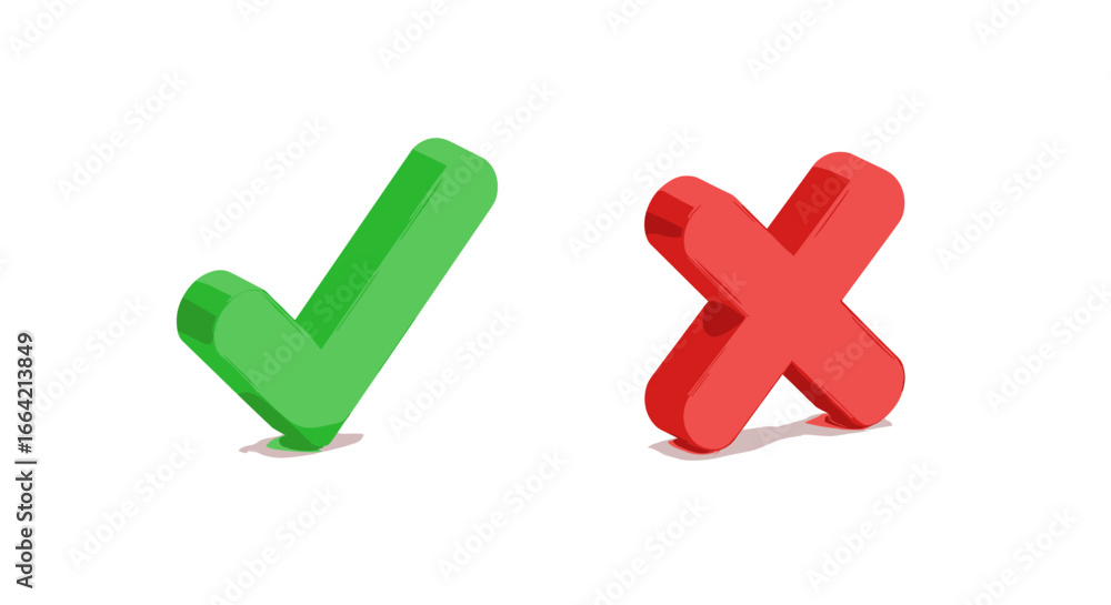 Poster green checkmark and red cross in 3d style for decision concepts