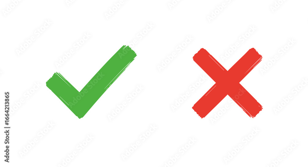Poster green check mark and red cross: decision symbols for correct and incorrect choices
