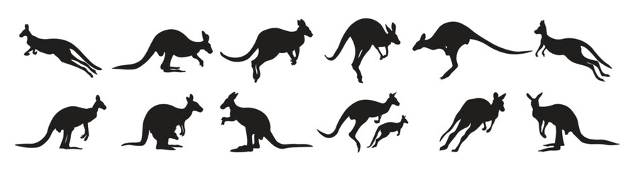 Set kangaroo silhouette vector illustration