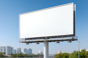 Obraz premium Large Blank White Billboard on an Empty Highway, with Blue Sky, Trees, and a Sense of Spaciousness for High-Resolution Mockup.
