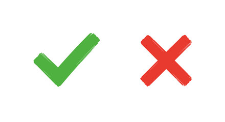 Green check mark and red cross: decision symbols for correct and incorrect choices