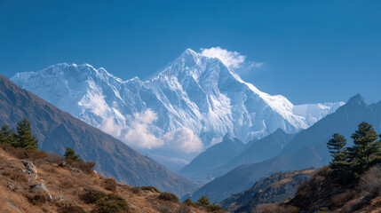 majestic everest giant of himalayas towers over landscape with unparalleled grandeur