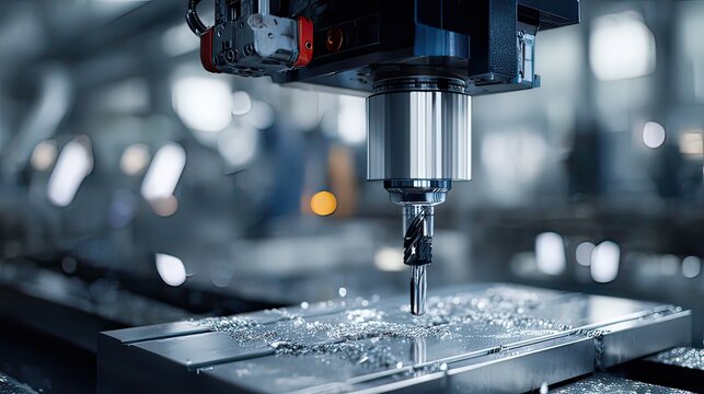 Advanced CNC Machine Engaged in Precision Metal Milling on Workpiece in Modern Manufacturing Facility