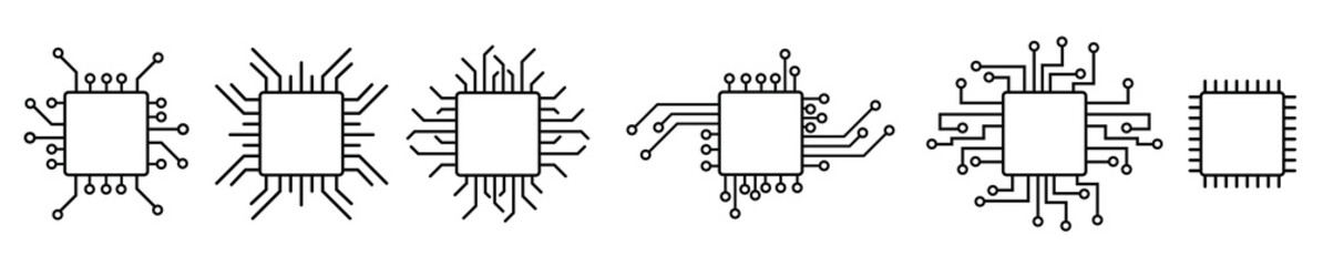 Tech cpu chip icon. Digital ai deep learning futuristic frame.