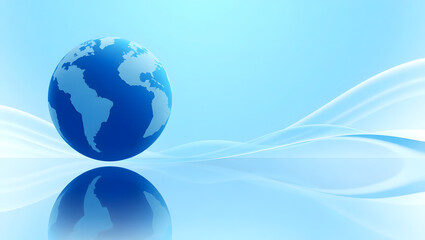 Serene Global Business Background: Blue Earth, Abstract Waves, Reflective Surface, global, earth, world, blue, light blue, pastel, waves, abstract, background, technology, reflection, globe, digital